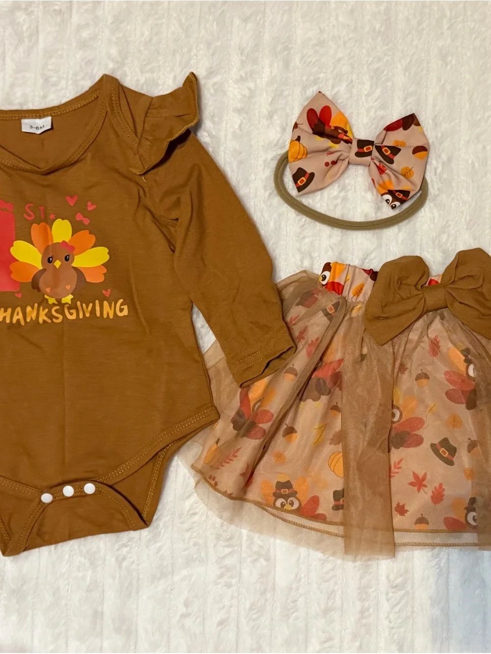 Toddler Brown Thanksgiving Turkey Tutu Dress with Headband